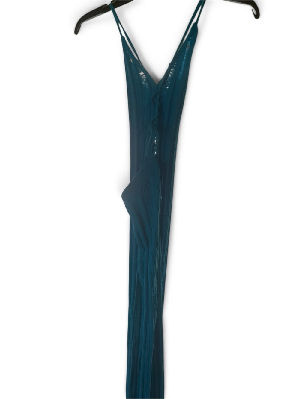 Matte Turquoise Sexy Knit long Coverup Spaghetti Straps ties in back. Med. New
